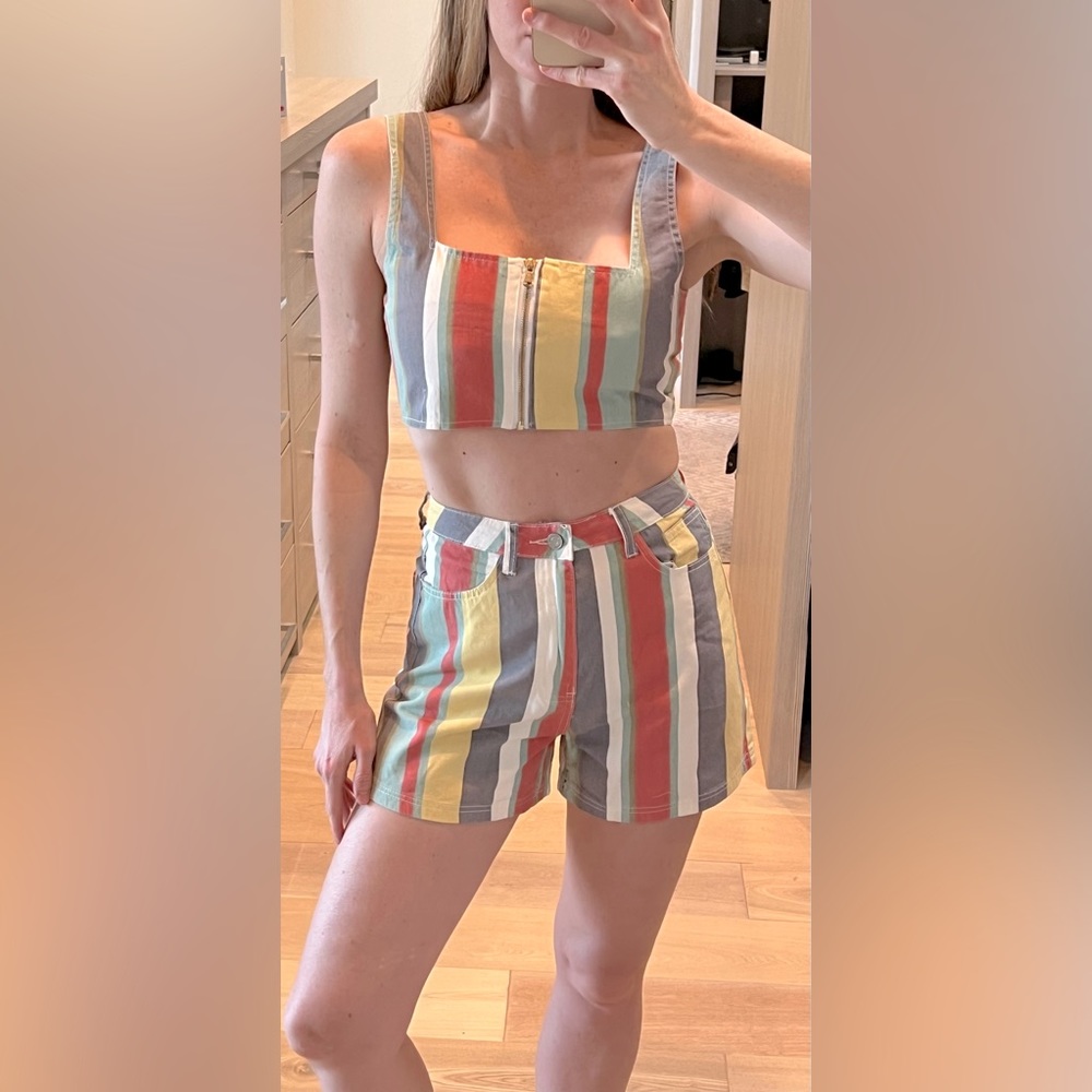 Co-ord shorts set crop top, striped denim